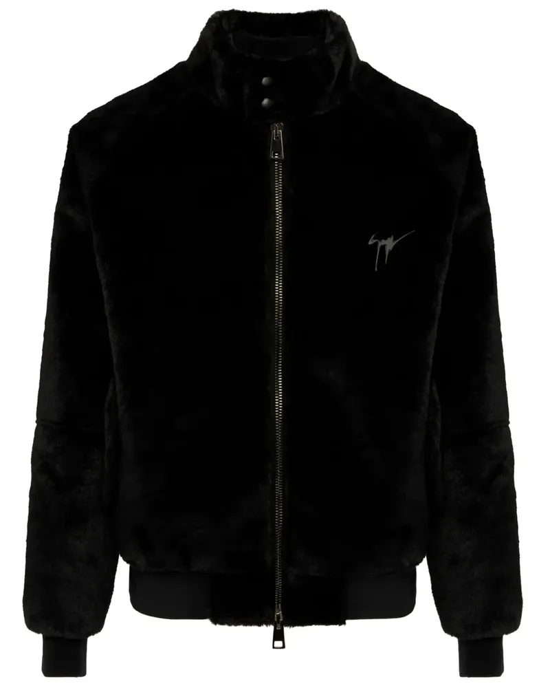 Giuseppe Zanotti Lederjacke mit Logo-Schild - Schwarz Schwarz