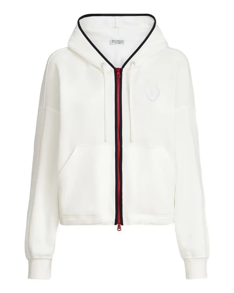 Brunello Cucinelli Kapuzenjacke mit Logo-Patch - Weiß Weiß
