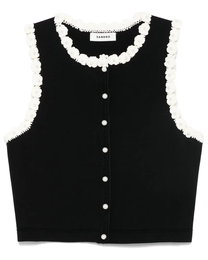 Sandro Tanktop mit flroaler Applikation - Schwarz Schwarz