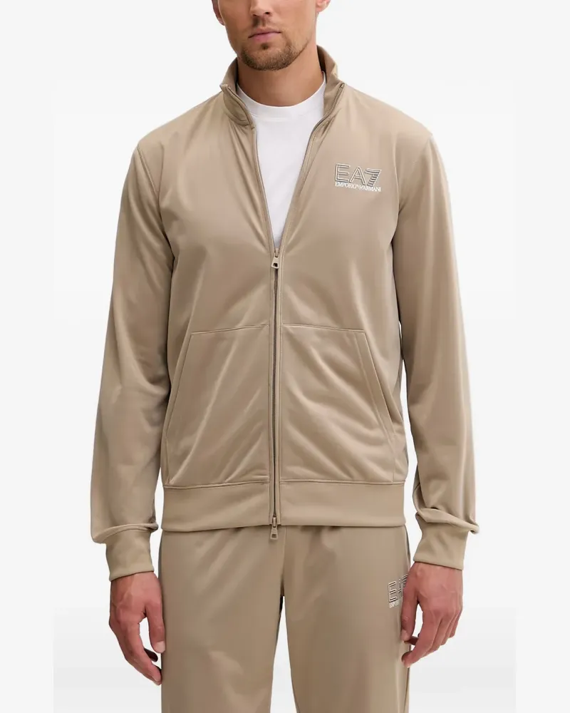 EA7 logo-print zip-up sweater - Nude Nude