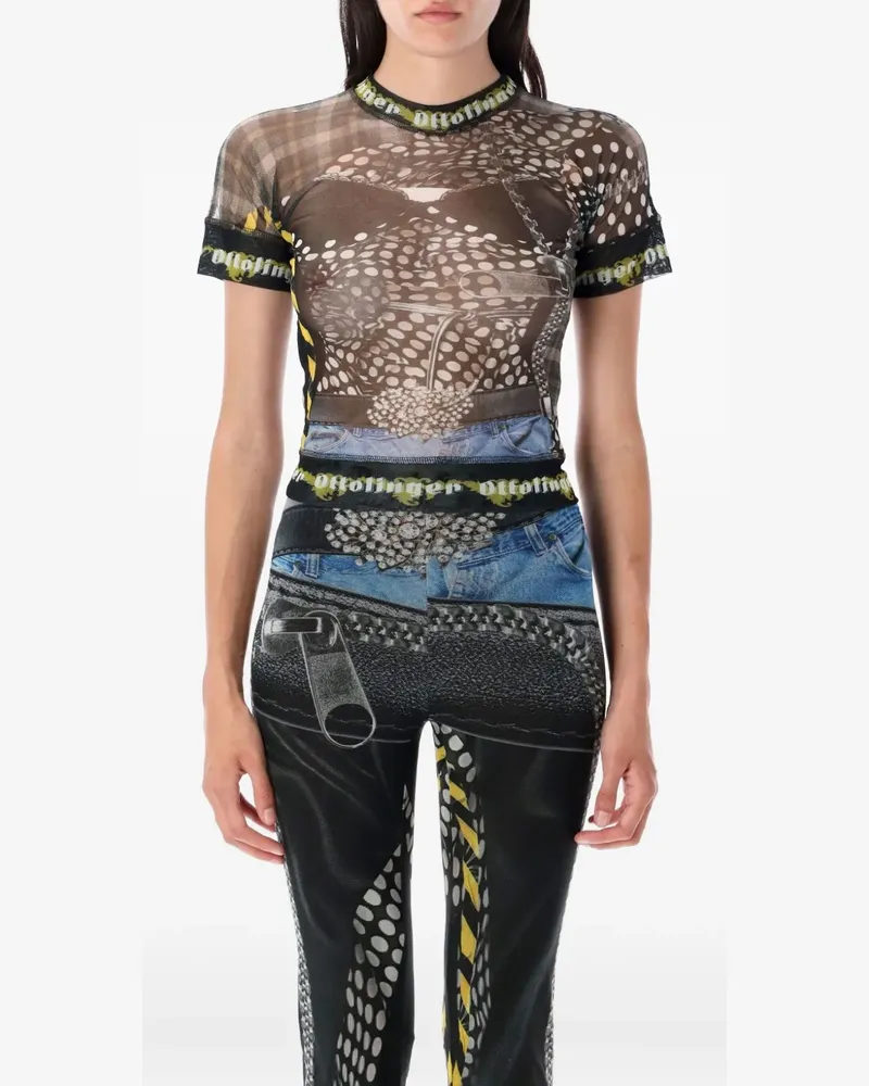 OTTOLINGER Mesh-T-Shirt mit Reißverschluss-Print - Schwarz Schwarz