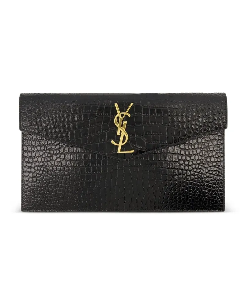 Saint Laurent Uptown crocodile-effect clutch bag - Schwarz Schwarz