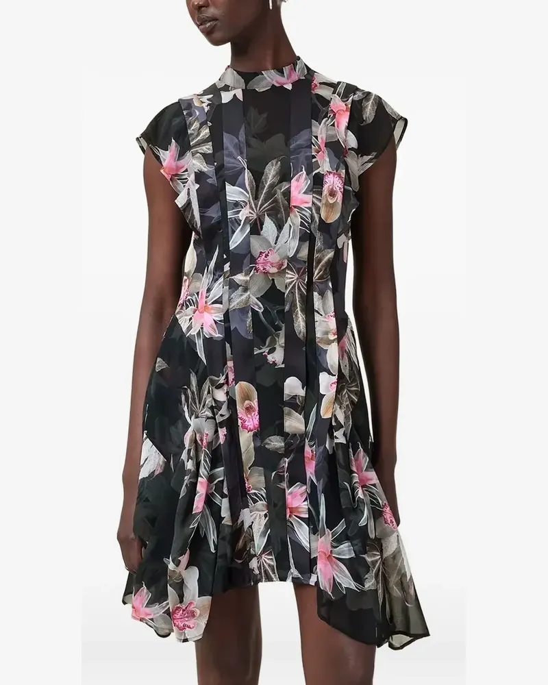 AllSaints Plissiertes Kleid mit Blumen-Print - Schwarz Schwarz