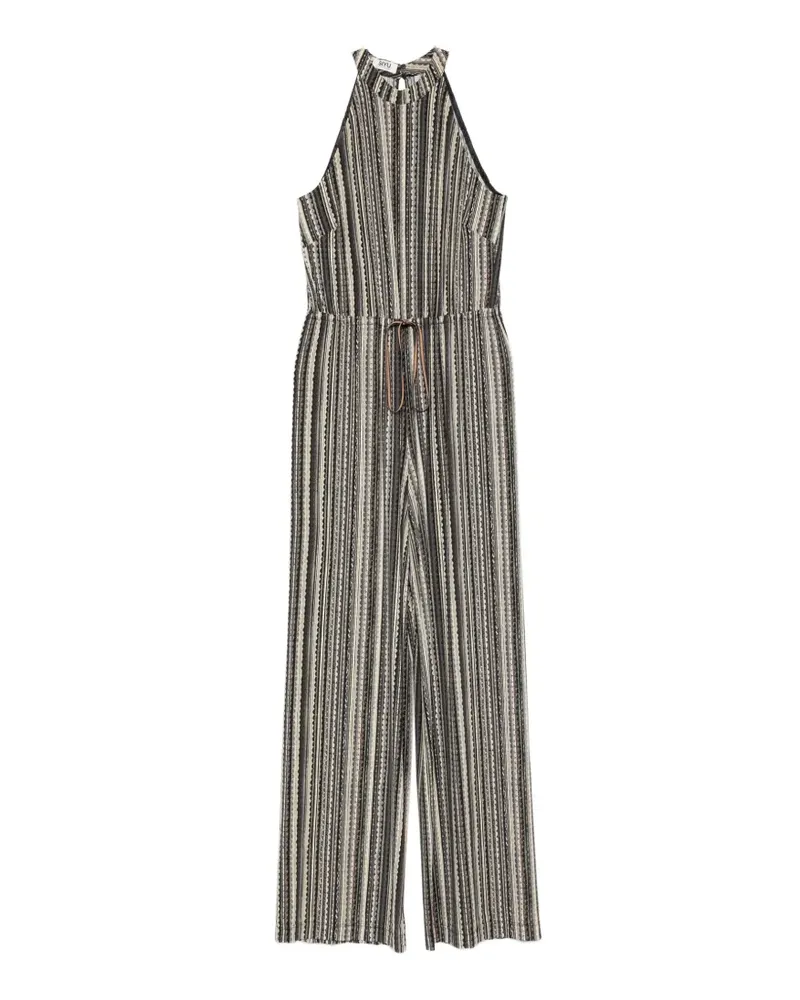 SIYU striped-pattern drawstring-waist jumpsuit - Schwarz Schwarz