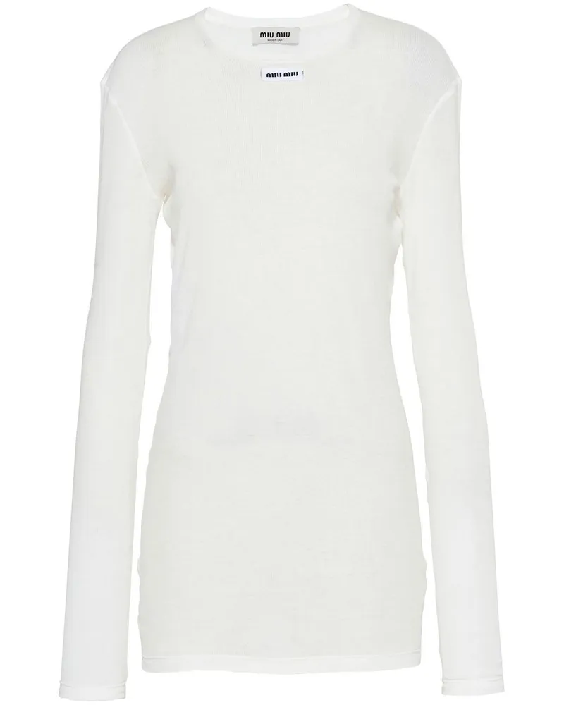 Miu Miu Geripptes Jerseykleid mit Logo-Patch - Weiß Weiß