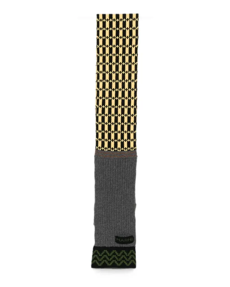 Marni geometric-pattern ribbed scarf - Grau Grau