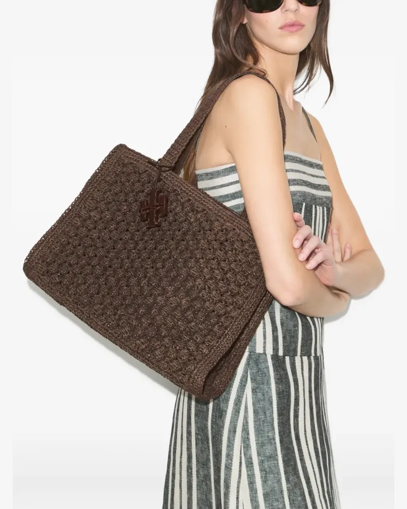 Tory Burch small Ella hand-crocheted popcorn tote - Braun Braun