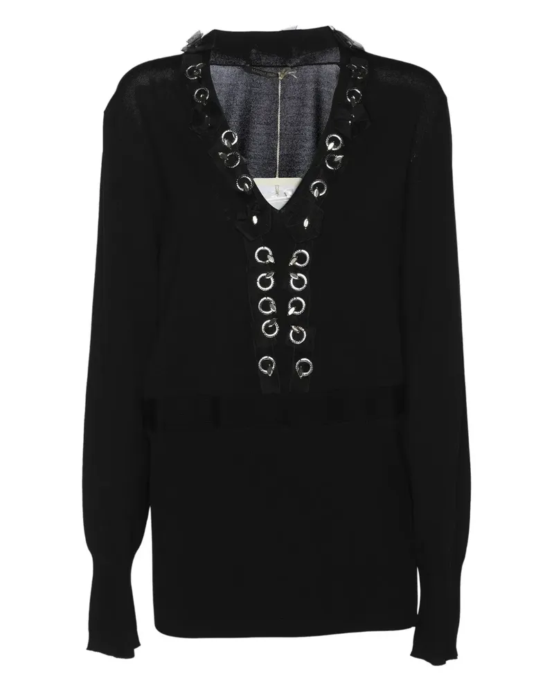 Marina Rinaldi Strickoberteil mit Ösen - Schwarz Schwarz