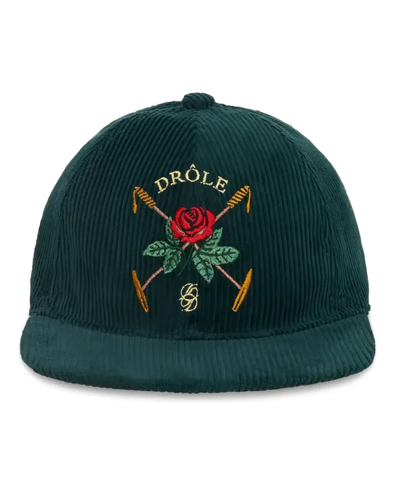 Drôle de Monsieur Hut aus Cord mit Rosenstickerei - Grün Grün