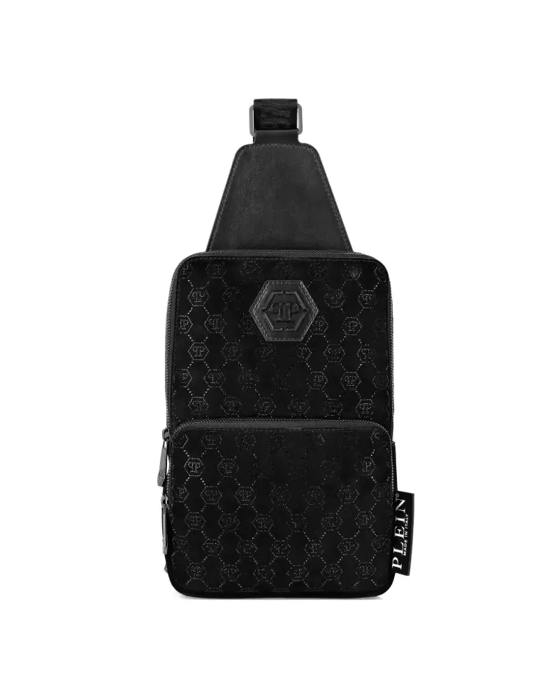 Philipp Plein Kuriertasche mit Strass-Monogramm - Schwarz Schwarz