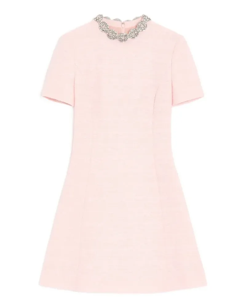 Valentino Garavani embroidered crinkle cotton tweed short dress - Rosa Rosa