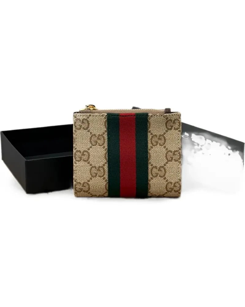 Gucci GG Supreme Web-stripe wallet - Nude Nude