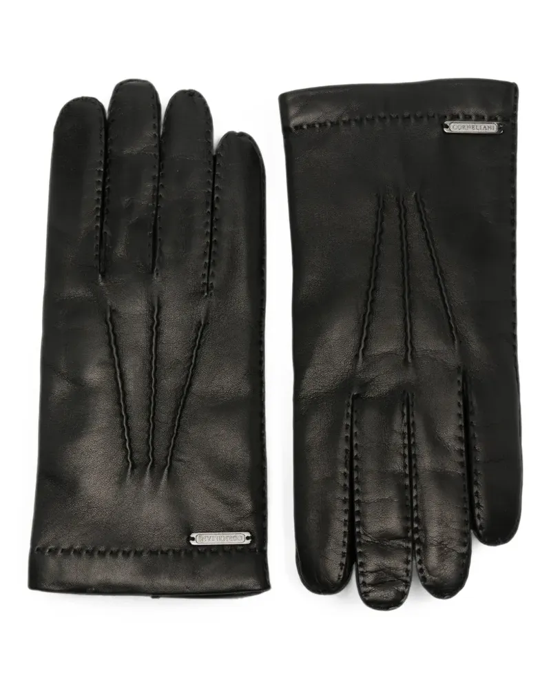 Corneliani logo-plaque leather gloves - Schwarz Schwarz