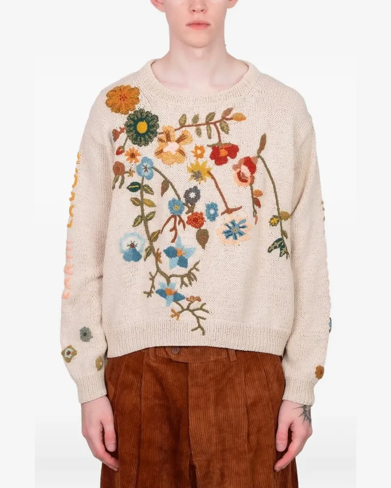 STORY mfg. Piper floral embroidered sweater - Nude Nude