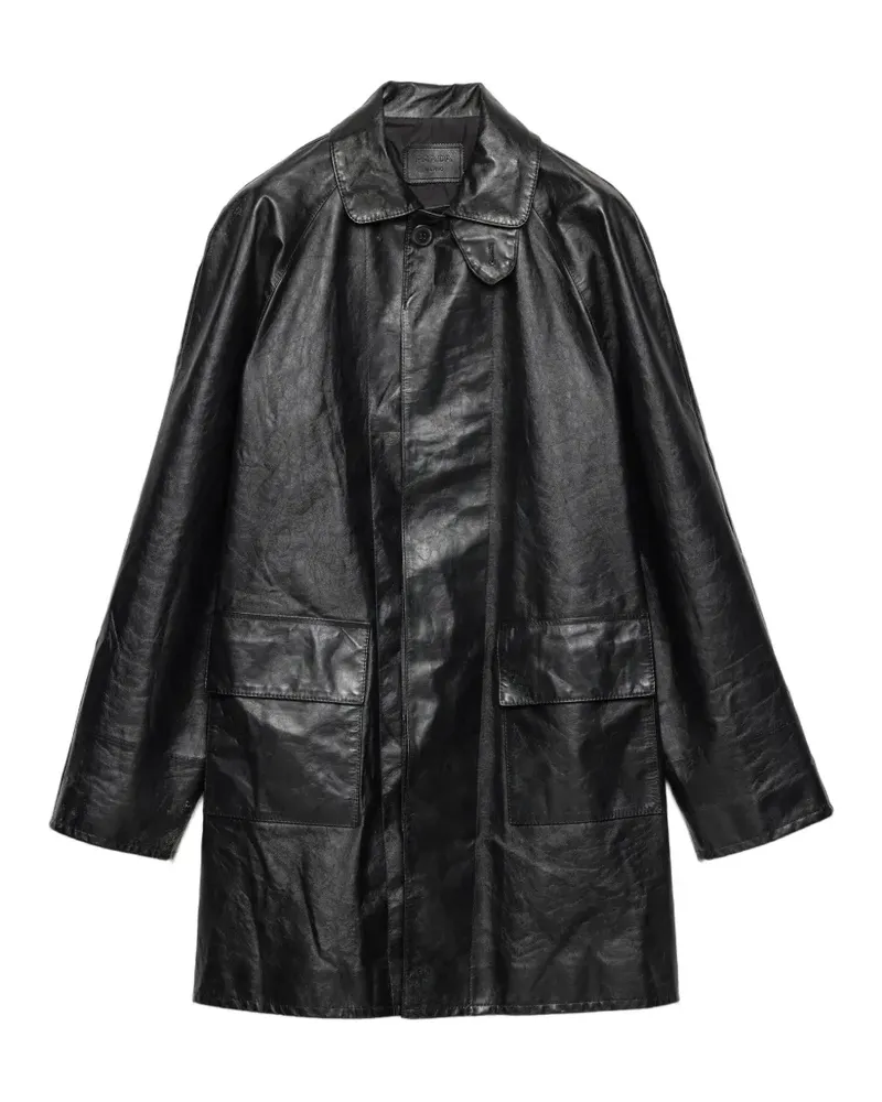 Prada raglan sleeve leather coat - Schwarz Schwarz