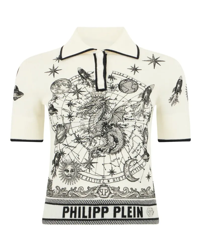 Philipp Plein Poloshirt mit Sternzeichen-Print - Weiß Weiß