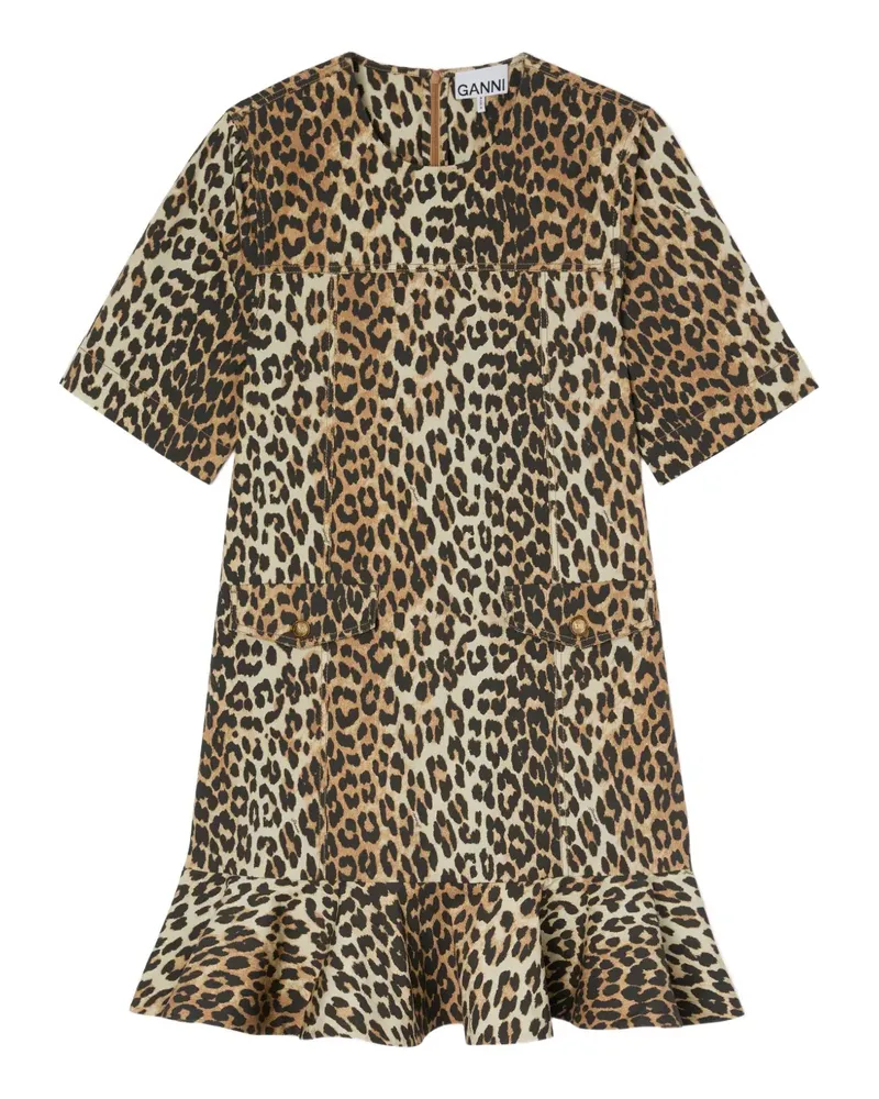 Ganni Gerüschtes Kleid mit Leoparden-Print - Braun Braun