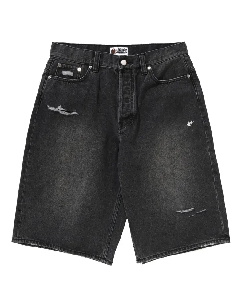 BAPE Jeans-Shorts im Distressed-Look mit Sternstickerei - Schwarz Schwarz