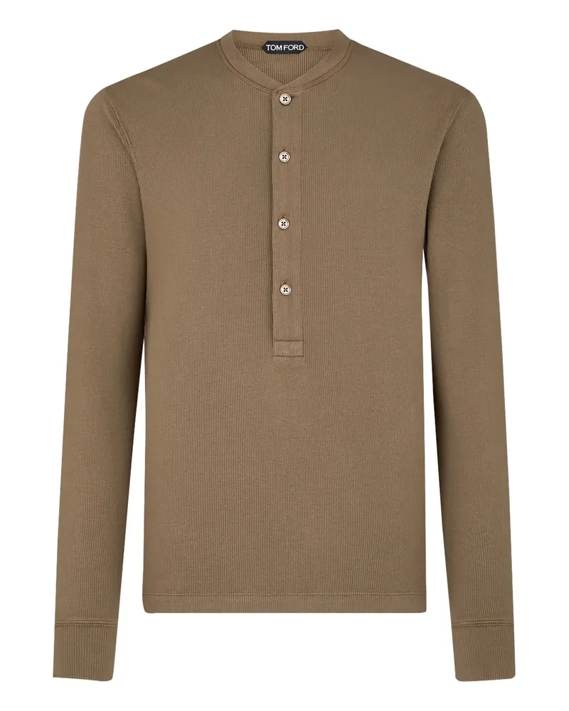 Tom Ford Geripptes T-Shirt mit Knöpfen - Braun Braun