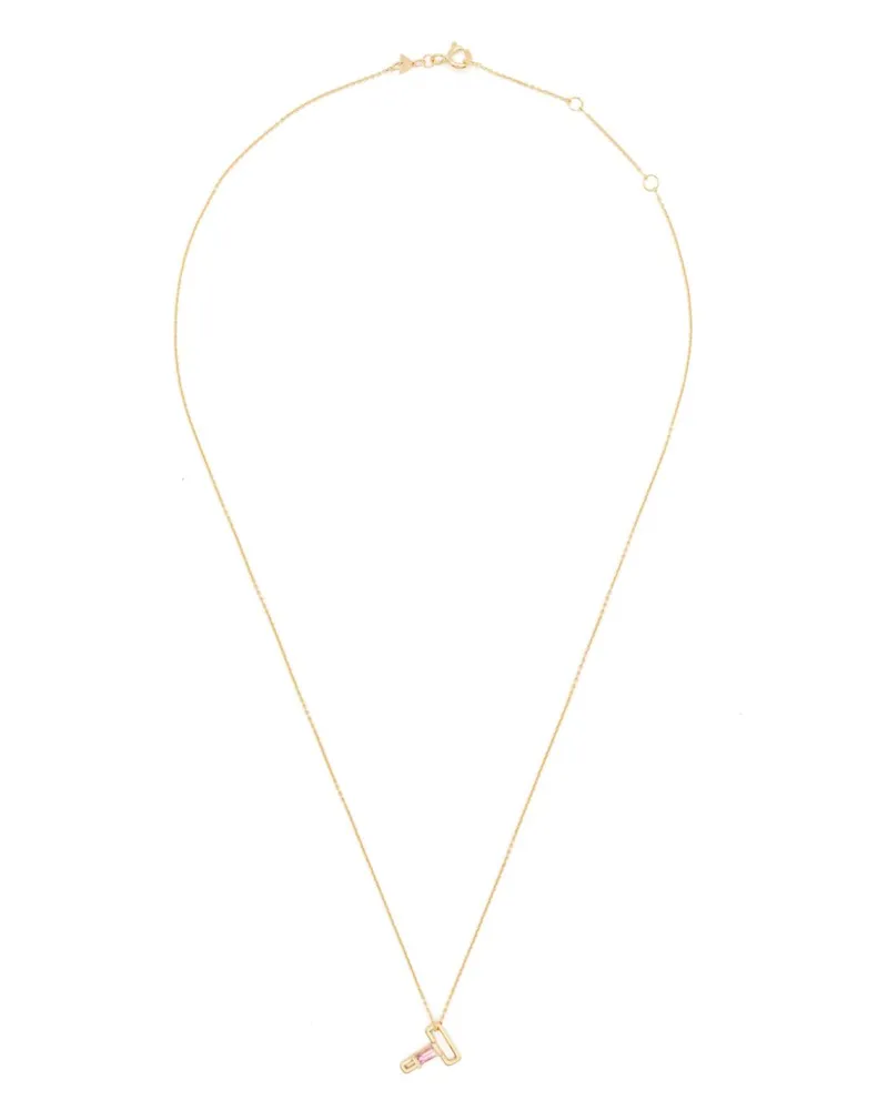 Aliita 9kt Letra T Gelbgoldhalskette mit rosa Turmalin Gold