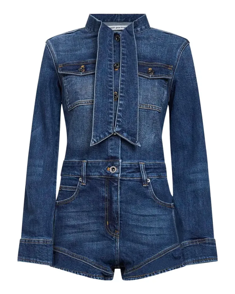 Self-Portrait pussy-bow playsuit - Blau Blau