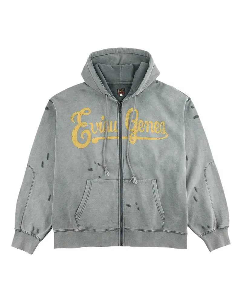 Evisu Seagull Hoodie im Distressed-Look mit Logo-Print - Grau Grau