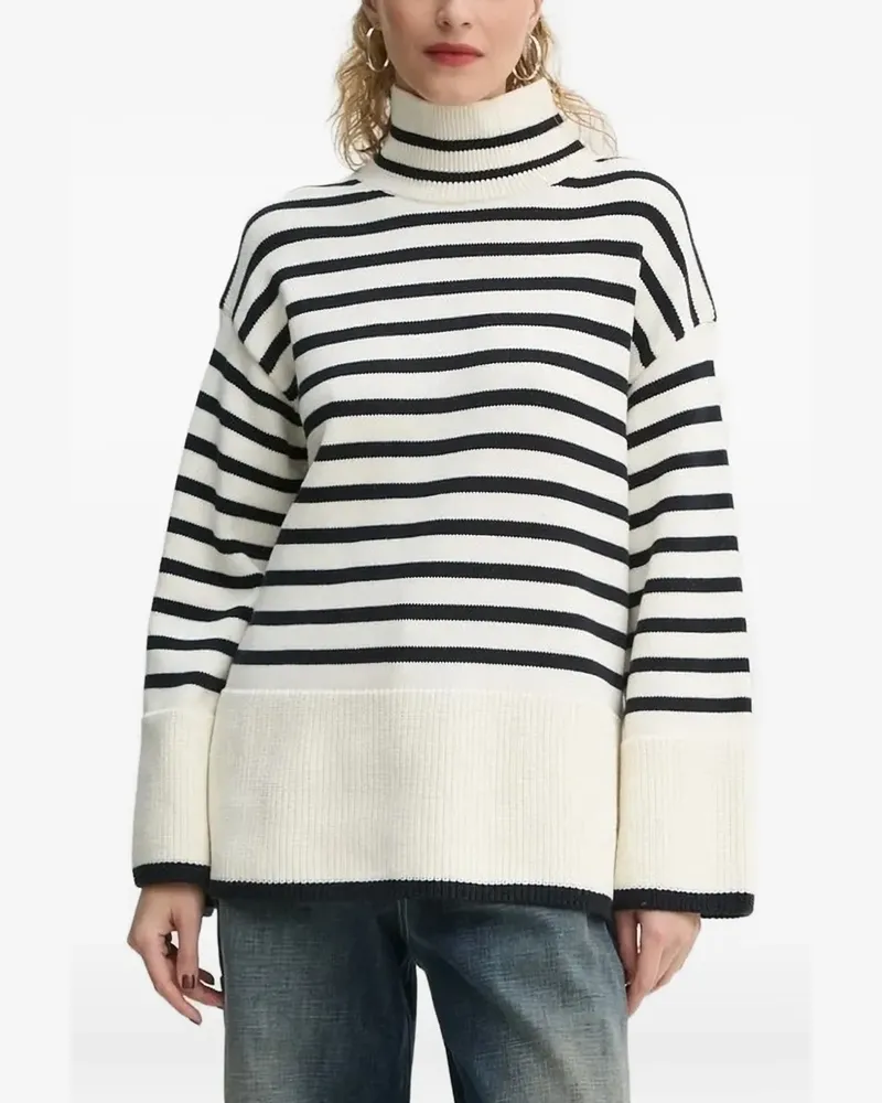 Marc O'Polo Gestreifter Rollkragenpullover - Weiß Weiß