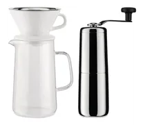 Slow Coffee Set aus Tropfkaffeemaschine und Kaffeemühle - Silber