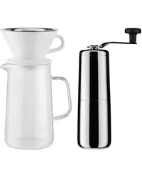 Alessi Slow Coffee Set aus Tropfkaffeemaschine und Kaffeemühle Silber