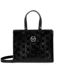 Philipp Plein Tote Bag aus Lackleder mit Monogramm Schwarz