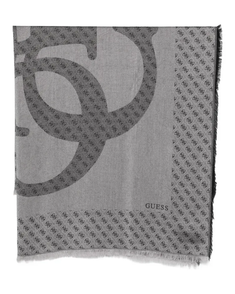Guess logo-print frayed scarf - Grau Grau