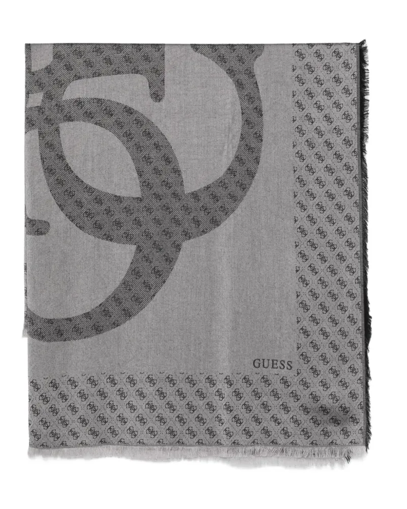 Guess Ausgefranster Schal mit Logo-Print - Grau Grau