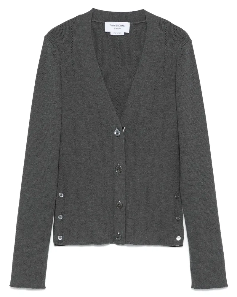 Thom Browne Gerippter Cardigan aus Pointelle-Strick - Grau Grau