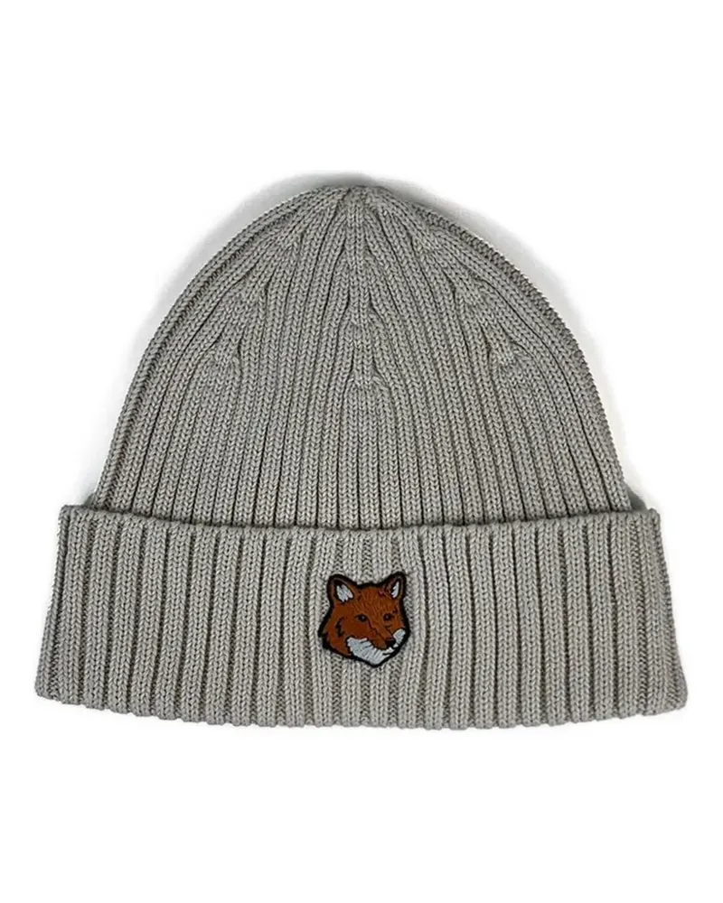 Kitsuné Fox Head ribbed-knit beanie hat - Grau Grau