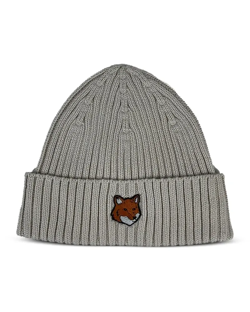 Kitsuné Fox Head ribbed-knit beanie hat - Grau Grau