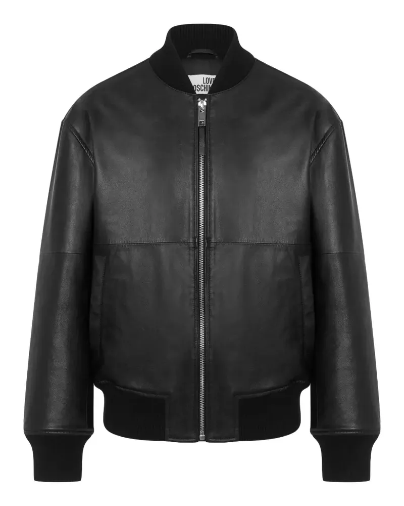 Moschino Lederjacke mit Logo-Schild - Schwarz Schwarz