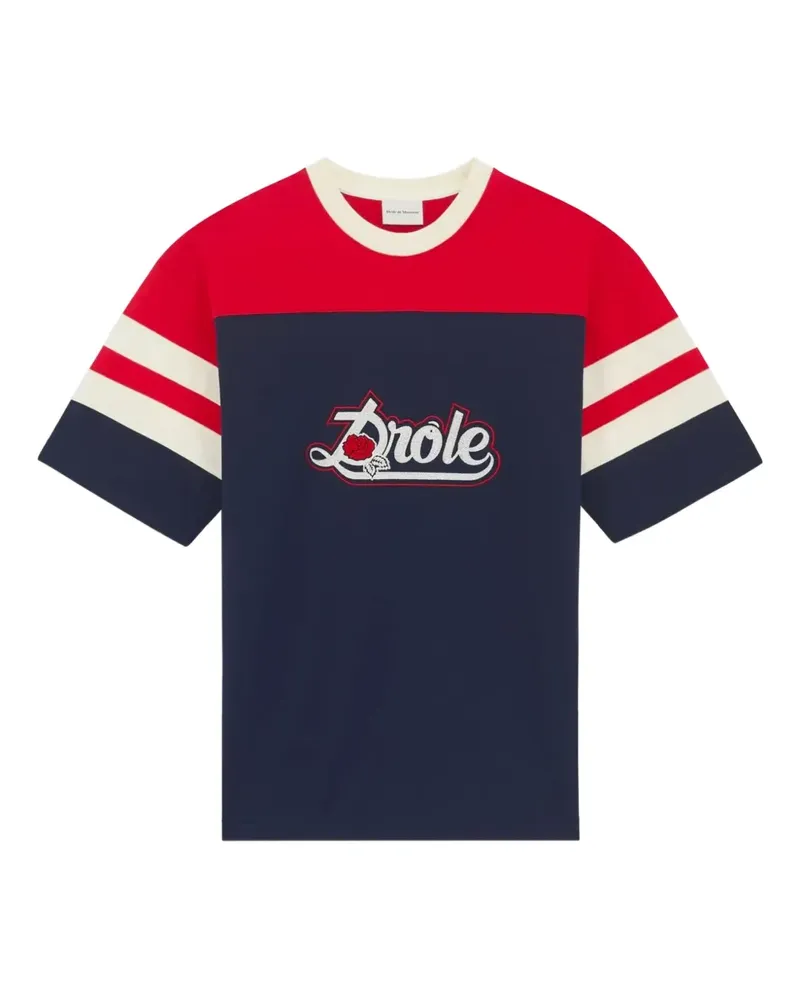 Drôle de Monsieur embroidered striped T-shirt - Blau Blau