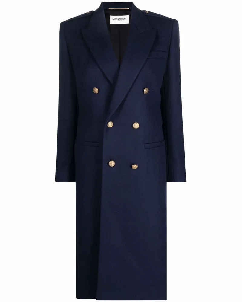 Saint Laurent Doppelreihiger Mantel - Blau Blau