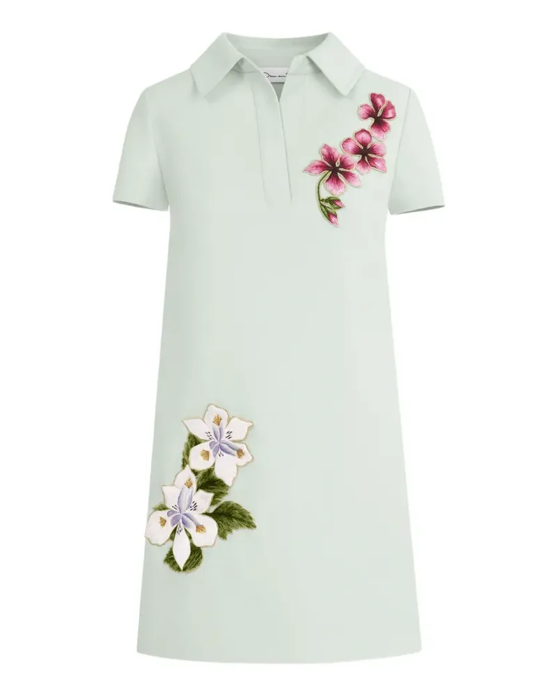 Oscar de la Renta Dominican Etuikleid mit Blüten-Stickerei - Blau Blau