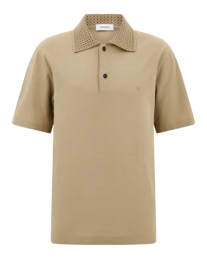 Ferragamo polo shirt with knitted collar - Nude Nude