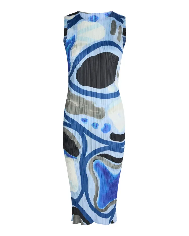 Issey Miyake Roll Midikleid mit abstraktem Print - Blau Blau