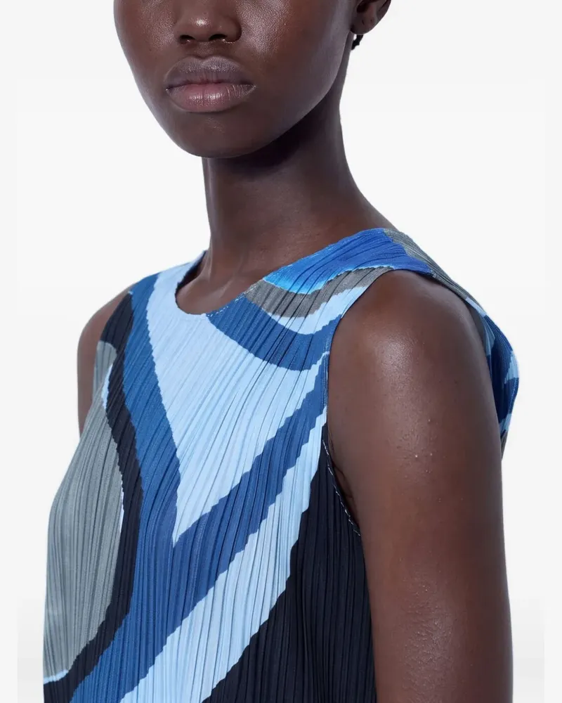 Issey Miyake Roll Midikleid mit abstraktem Print - Blau Blau