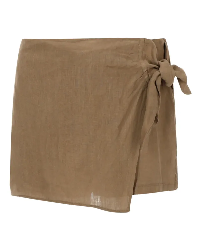 120% Lino Gewickelte Shorts mit Schnürung - Braun Braun