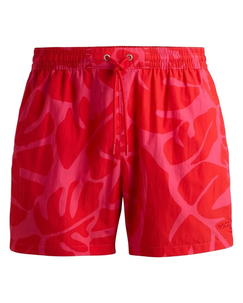 HUGO BOSS Badeshorts mit Blatt-Print - Rot Rot