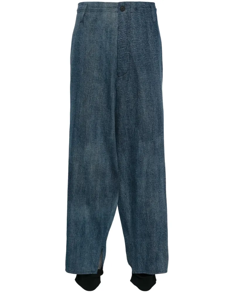 Yohji Yamamoto Weite Hose im Layering-Look - Blau Blau