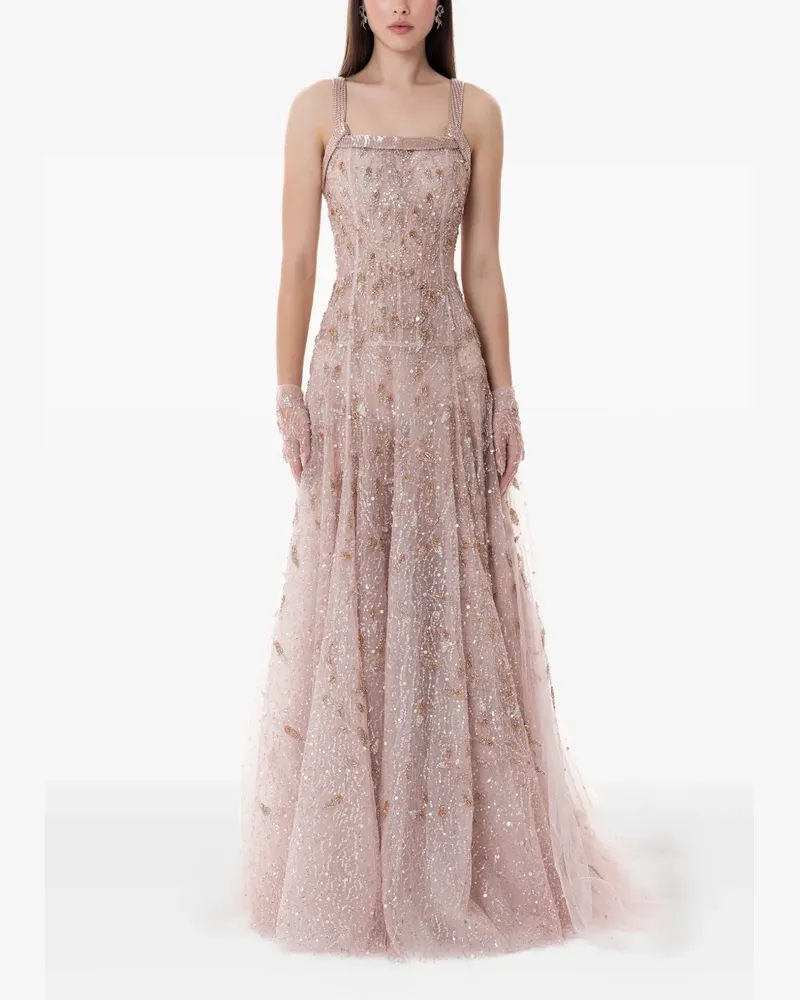 Dina Melwani Stardust Maxikleid aus Tüll mit Handstickerei - Rosa Rosa