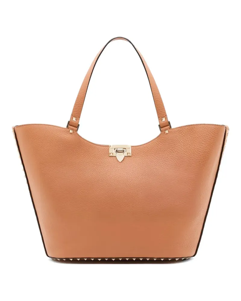 Valentino Garavani Rockstud grainy calfskin shopping bag - Braun Braun
