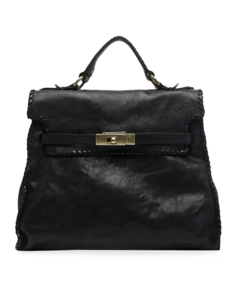 Campomaggi Ginevra large whipstitch-trim calf leather shoulder bag - Schwarz Schwarz
