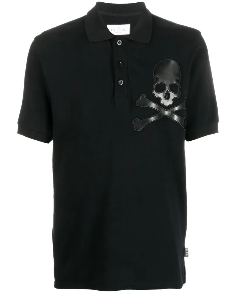 Philipp Plein Poloshirt mit Totenkopf-Patch - Schwarz Schwarz