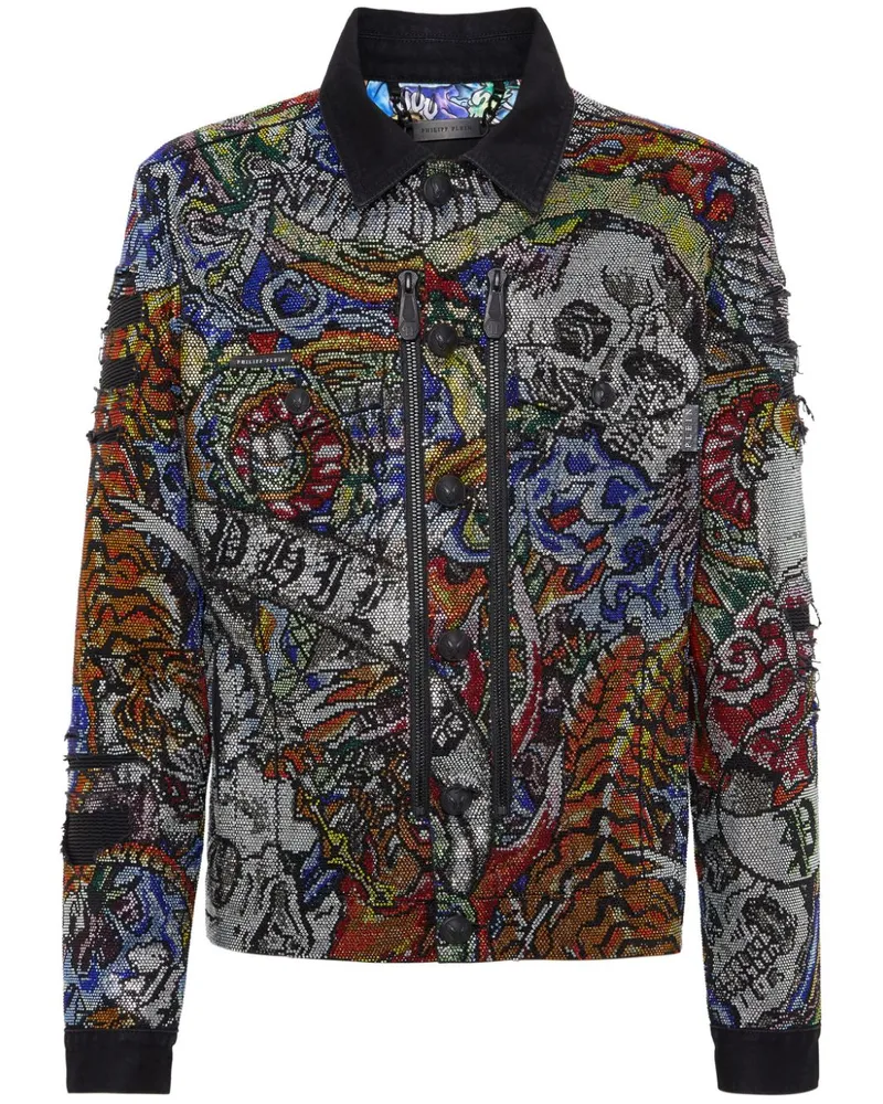 Philipp Plein Jeansjacke mit Kristallen - Grau Grau